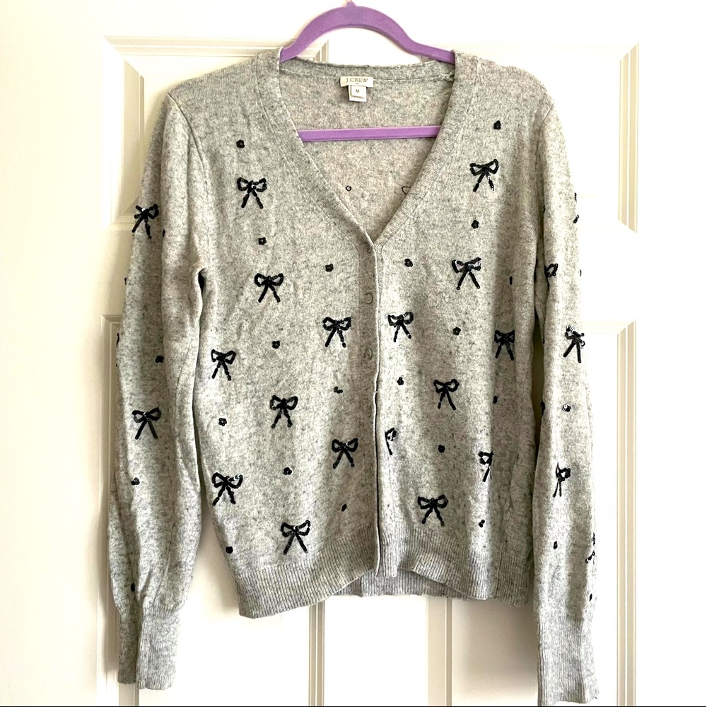 J.Crew Bow Sequin Grey Sweater Medium